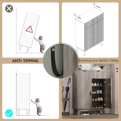 4 Tier Fluted Shoe Cabinet Storage for Entryway, Grey