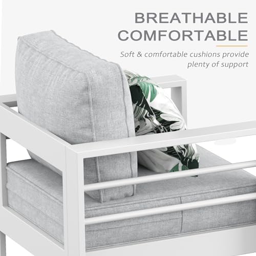 LayinSun Aluminum Patio Chair Sofa, All-Weather Metal Modern 2 Seater Outdoor Sofa with 5" Thick Cushion