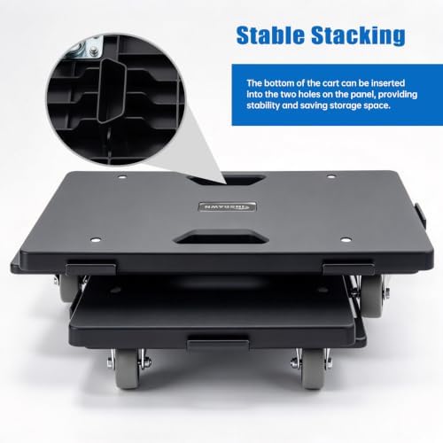 2 Pack Furniture Dolly Upgraded Dollies Connectable with 4 Wheels Small Flat Dolly Cart with 500 LBS Capacity for Heavy Appliance, Black