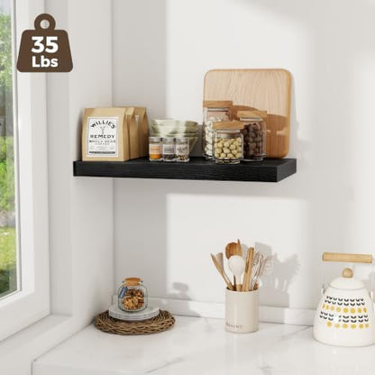 24 x 12 Inch Deep Floating Shelves, 12 Inch Deep Rustic Wooden Book Shelf, Extra Deeper & Thicker Hanging Shelves for Living Room, Bathroom, Bedroom, Kitchen, Office, Set of 2 (Black)