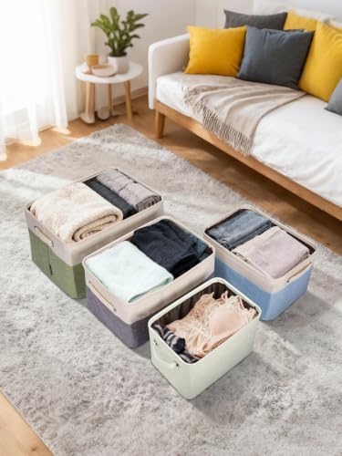 BALEINE 2 Pack Fabric Closet Storage Bins for Shelves, Linen Closet Organizers and Storage, Decorative Baskets for Organizing, Shelf, Clothes, Home, Office (White, 12"x8"x8")