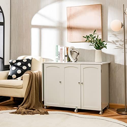 GIANTEX 62.5" Large Folding Sewing Table with Storage Cabinet & Shelves