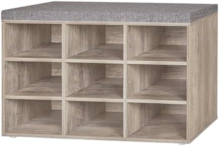 Shoe Storage Bench with Cushion, 31.5" Cubby Shoe Rack, 9 Cubbies