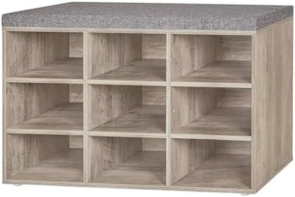 Shoe Storage Bench with Cushion, 31.5" Cubby Shoe Rack, 9 Cubbies