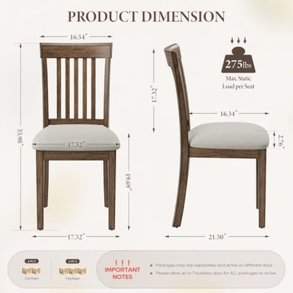 Wooden Dining Chairs Set of 4 with Walnut Wood Legs and Cushion Seat