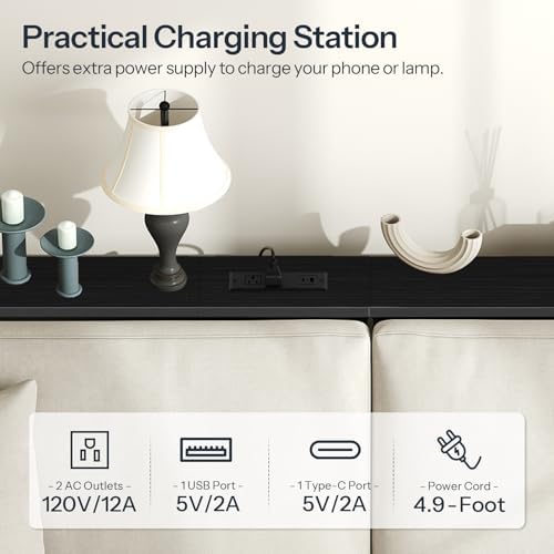 HOOBRO 39.4 Inch Narrow Console Table with Power Outlets, Sofa Table