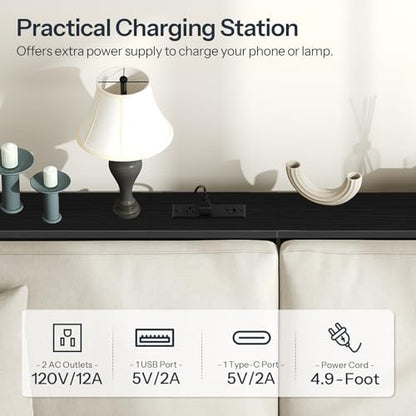HOOBRO 39.4 Inch Narrow Console Table with Power Outlets, Sofa Table