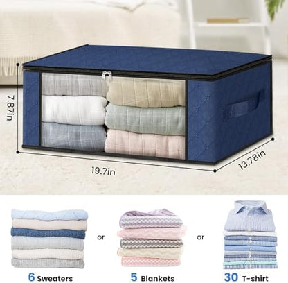 HomeHacks 4-Pack Clothes Organizer Storage Bags, 35L Storage Bins, Blue