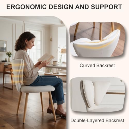 Lightdot Farmhouse Dining Chairs Set of 2, Mid Century Modern Curved Backrest Kitchen Side Chairs Butterfly Accent Chairs, Beige