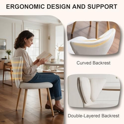 Lightdot Farmhouse Dining Chairs Set of 2, Mid Century Modern Curved Backrest Kitchen Side Chairs Butterfly Accent Chairs, Beige