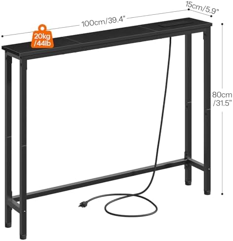 HOOBRO 39.4 Inch Narrow Console Table with Power Outlets, Sofa Table