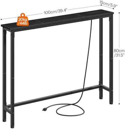 HOOBRO 39.4 Inch Narrow Console Table with Power Outlets, Sofa Table