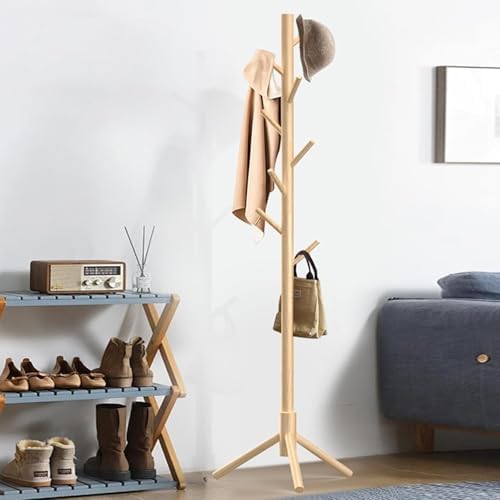Wooden Coat Rack Stand, Freestanding Coat Rack with 8 Hooks, 3 Adjustable Size Coat Tree for Hats, Coats, Scarves bags, Coat Hanger Stand Used in Bedroom/Office/Entryway,2 PCS (Natural)