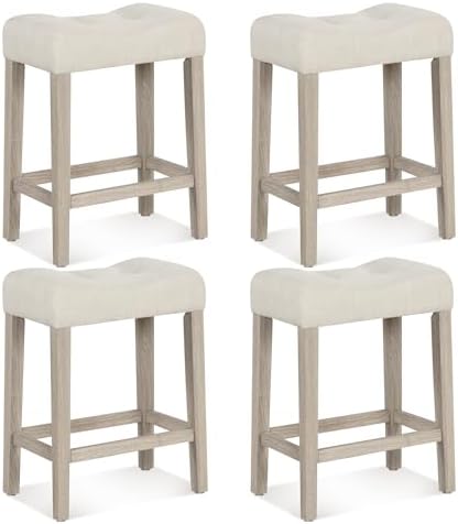 GIANTEX 24" Saddle Bar Stools Set of 4, Farmhouse Button Tufted Barstools