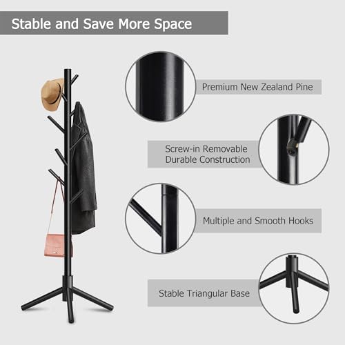 8-Hook Freestanding Coat Rack 3 Adjustable Heights Black 2PCS