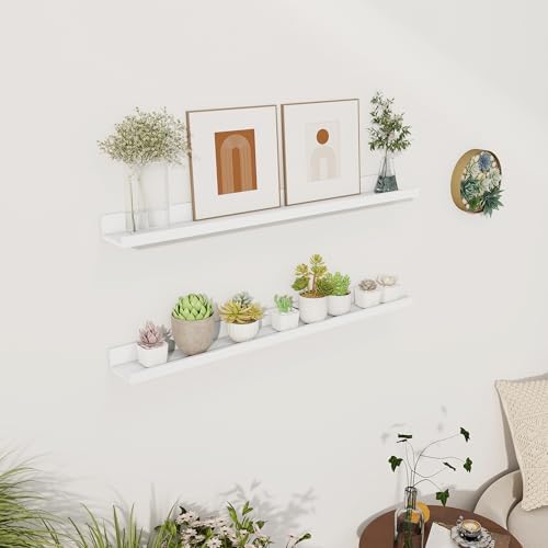 30 Inch Floating Shelves, White Picture Ledge Shelf Set of 2
