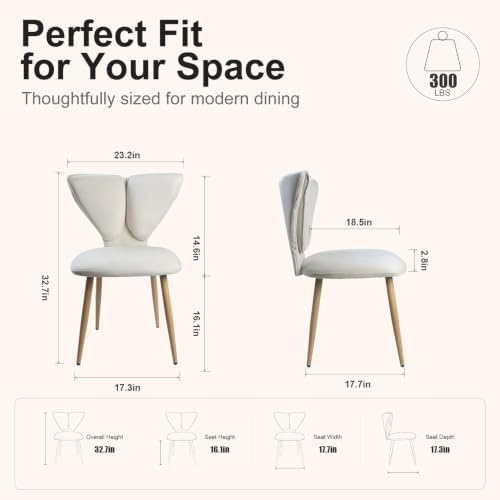 Lightdot Farmhouse Dining Chairs Set of 2, Mid Century Modern Curved Backrest Kitchen Side Chairs Butterfly Accent Chairs, Beige