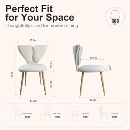 Lightdot Farmhouse Dining Chairs Set of 2, Mid Century Modern Curved Backrest Kitchen Side Chairs Butterfly Accent Chairs, Beige