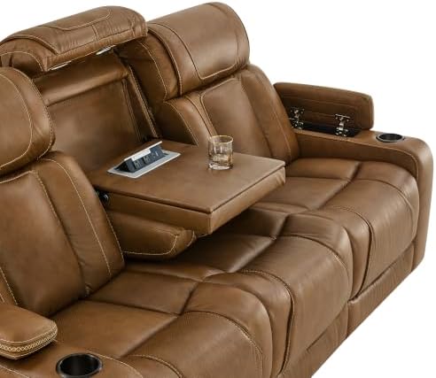Watson & Whitely Power Reclining Sofa 3-Seat Middle Flip Back, Saddle Brown