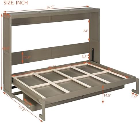 Merax Queen Size Murphy Bed with Desk,Distressed Gray