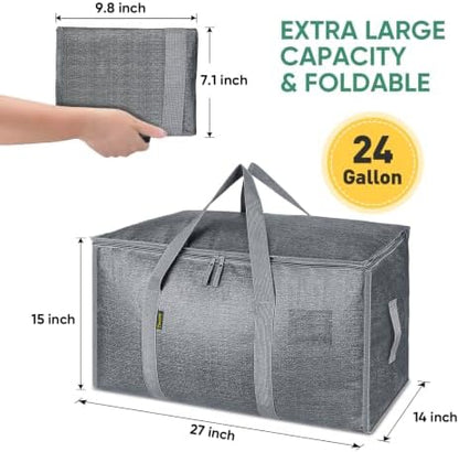 BALEINE 6-Pack Oversized Moving Bags with Reinforced Handles, Heavy-Duty Storage Tote for Clothes, Moving Supplies (Winter Grey, 6-Pack)