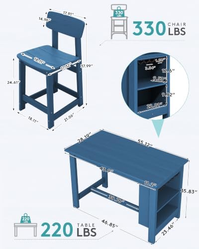 SERWALL 5-Piece Outdoor HDPE Counter-Height Bar Set with 4 Stools, Blue