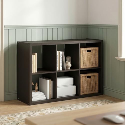 6-Cube Bookshelf, Cubicle Shelf Bookcase with Open Back, Position Reversible Book Shelf, 15 x 44 x 30, for Home Office, Living Room, Dark Oak