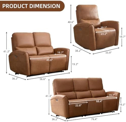 Bonzy Home Power Recliner Sofa Set, 2 Chairs+3 Seat, Brown