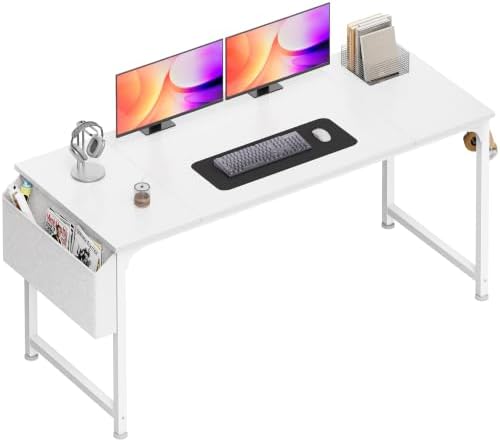 PRAISUN 55'' Computer Desk with Fabric Storage Bag & 2 Hooks