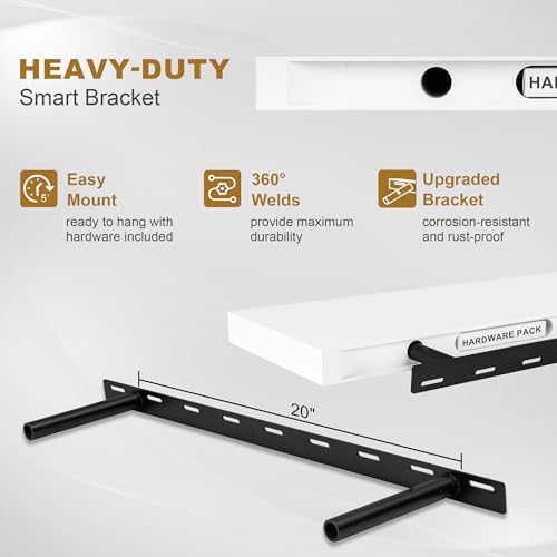 Floating Shelves, 9.3'' Deep Solid Pine Wood Wall Shelves for Storage, Wall Mounted Display Shelf with Invisible Heavy-Duty Metal Bracket, 36'' Width Set of 2, White