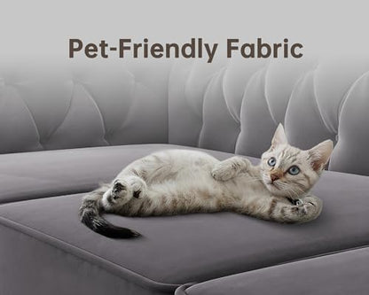 Morden Fort 3 Piece Classic Chesterfield Sofa Set, 2 Tufted Chairs & 3-Seater Sofa with Solid Wood Leg Thick Cushion, Pet-Friendly Couch Set Furniture for Living Room Bedroom Apartment, Velvet Grey