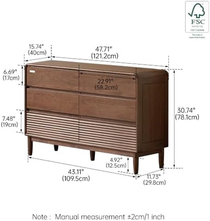 Solid Wood Nightstand, 6 Drawer Nightstand for Bedroom, Modern Side Table for Living Room, Hallway, Closet, Catalpa Wood (Walnut,47.71" W x 15.74" D x 30.74" H)
