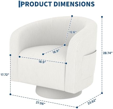 Garvee Swivel Accent Chair Upholstered Corduroy Barrel Chair with 360 Degree Swivel Engineered Wood Base Round Armchair for Living Room Bedroom Reading Room(Beige)