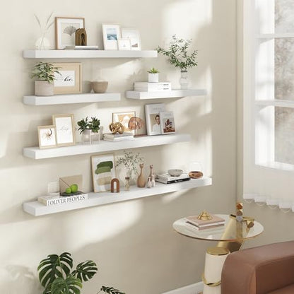 FLYJOE 48 Inch Floating Shelves, 6.5 Inch Deep White Shelves Set of 2