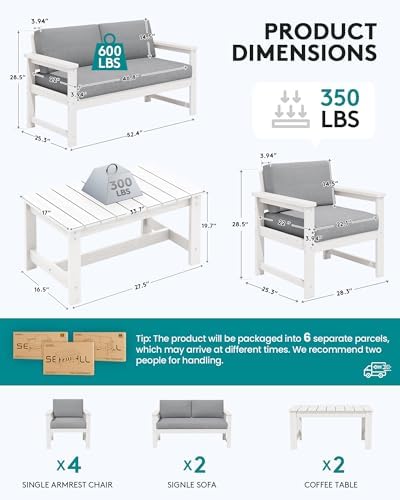 SERWALL 8 Pieces HDPE Outdoor Conversation Sofa Set with Cushion