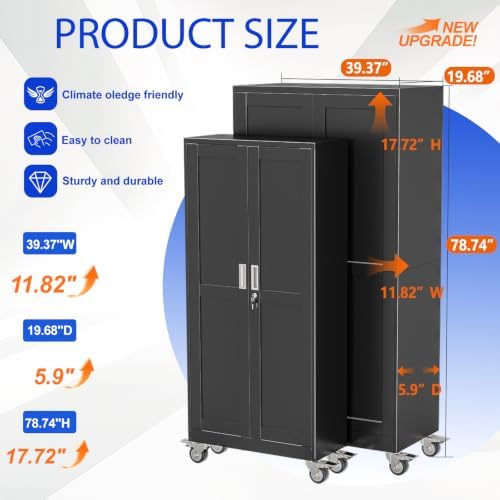 GAIOUS 79” Tall Metal Garage Storage Cabinet with Lock, Steel Tool Cabinet