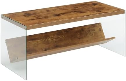 Convenience Concepts SoHo Glass Coffee Table 40" - Modern Living Room Table with Storage Shelf, Contemporary Coffee Table for Family Room, Barnwood