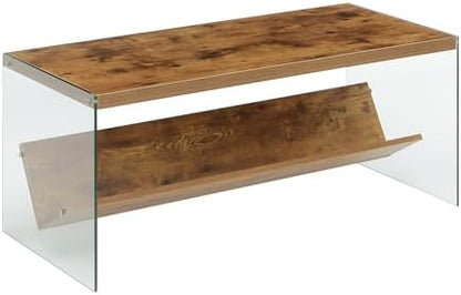 Convenience Concepts SoHo Glass Coffee Table 40" - Modern Living Room Table with Storage Shelf, Contemporary Coffee Table for Family Room, Barnwood