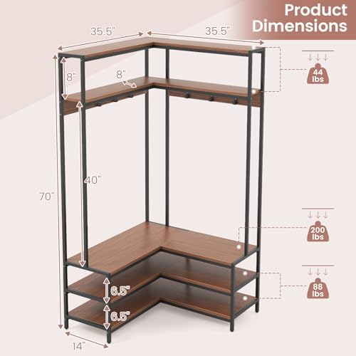 GIANTEX Corner Coat Rack, L-Shaped Hall Tree with Bench and Shoe Storage
