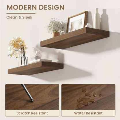 Dreamland 16 Inches Wall Mounted Wood Floating Shelves, Walnut, 2 Pack