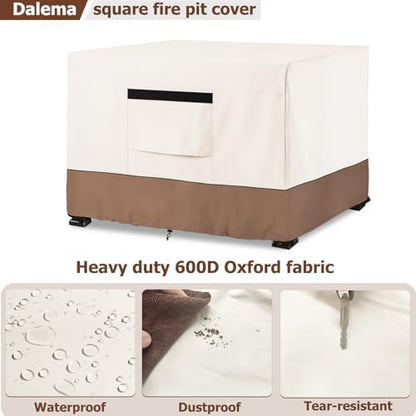 Fire Pit Cover,Outdoor Heavy Duty 600D 100% Waterproof Fire Pit Cover Square,Weatherproof Firepit Covers Square 28" W x 28" D x 25" H,Beige & Brown