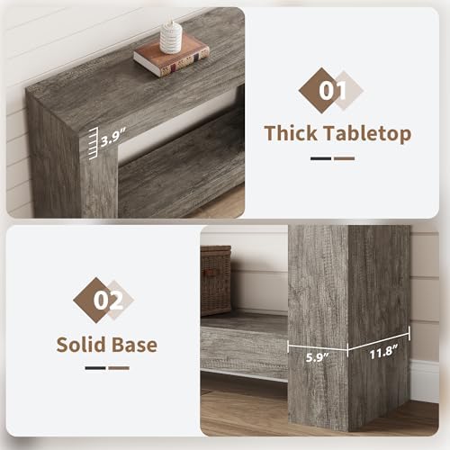 Garvee 47" Farmhouse 2-Tier Console Table for Entryway, Rustic Grey