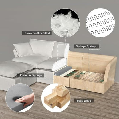 Cloud Modular Sectional Sofa,Down Filled Oversize Couch for Living Room,Deep Seat Convertible Couches,Sofa Covers Washable&Replaceable(4 Seater and 2 Ottoman,Grey)