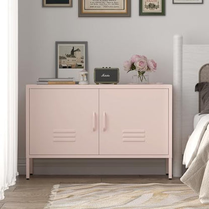 IRONFFICE Metal Cabinets,2 Door Cabinet with Adjustable Shelf,Pink Storage Cabinet for Bedroom,Living Room,Pink
