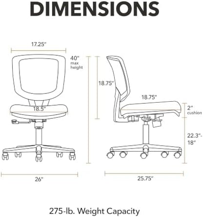 HON Volt Ergonomic Office Chair, Armless, Office Desk Computer Chair, Black