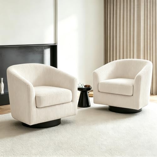Swivel Barrel Chairs Set of 2, Corduroy Accent Chair, Beige
