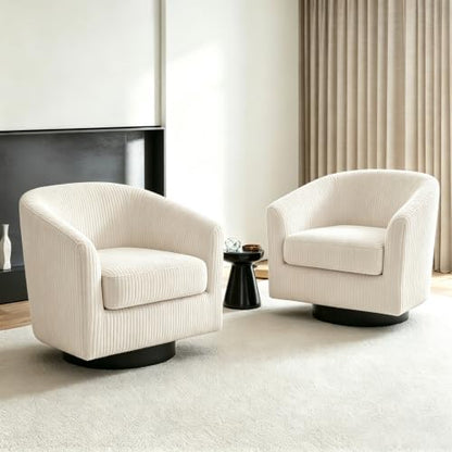 Swivel Barrel Chairs Set of 2, Corduroy Accent Chair, Beige