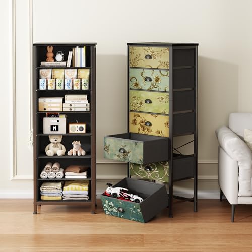 7 Drawer Tall Dresser for Bedroom, Vintage Fabric Chest of Drawers