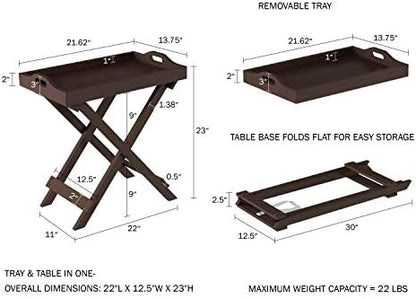 Lavish Home End Folding Modern Minimalist Wooden Contemporary Side Table, Multifunctional, Portable, Stylish Serving, Snack or Lap Tray, Suitable for Indoor and Outdoor Use - BROWN