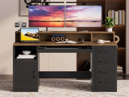 RALGEND 55" Office Desk with Drawers, Farmhouse Executive Desk with Drawers